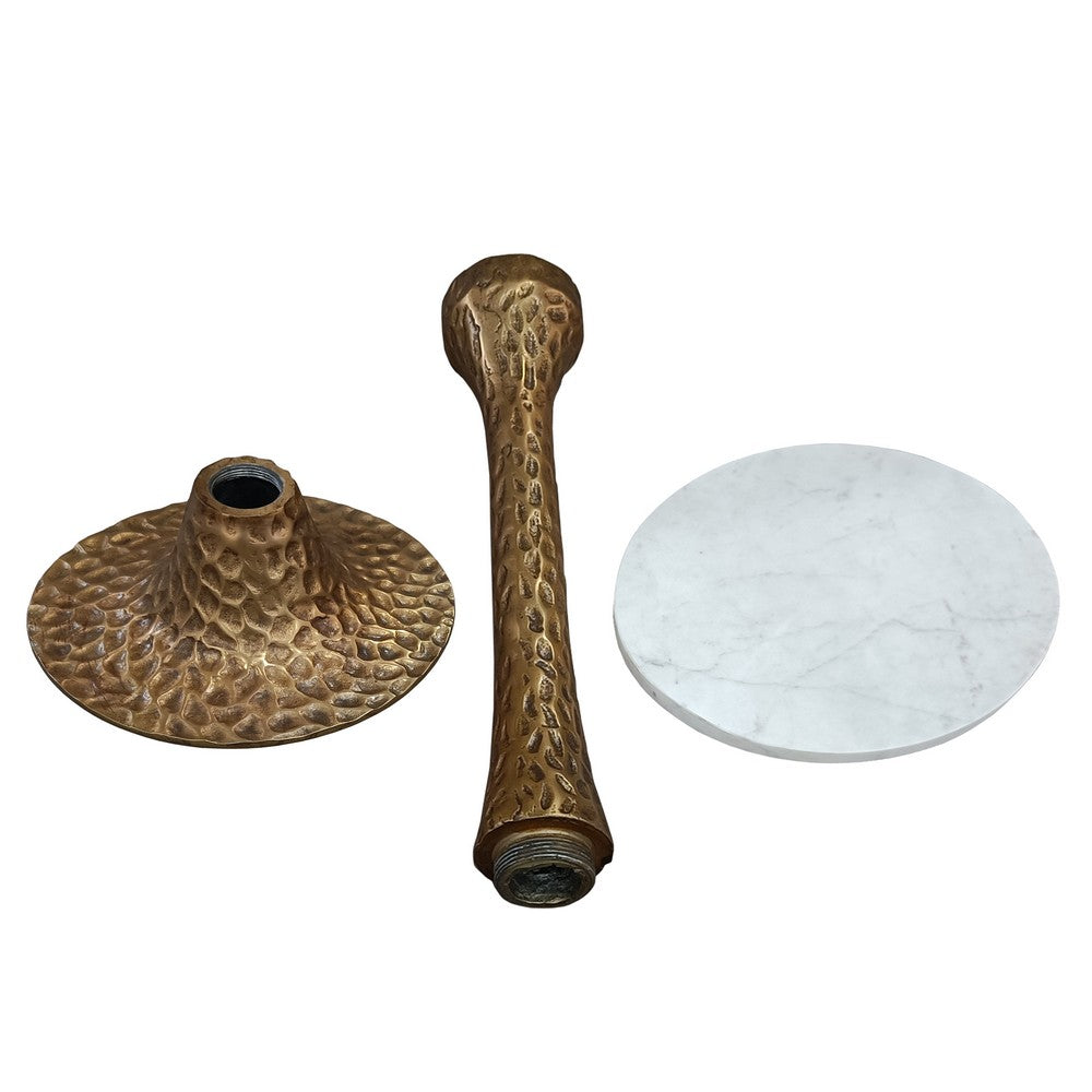 Tyler 20.5 Inch Accent Side Table, Round White Marble Top, Antique Brass Hammered Pedestal Base - UPT-315640