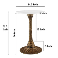 Tyler 20.5 Inch Accent Side Table, Round White Marble Top, Antique Brass Hammered Pedestal Base - UPT-315640