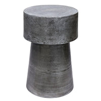 Vintage 23.6 Inch Accent Side Table, Round Top, Antique Silver Cast Aluminum Drum Base - UPT-315641