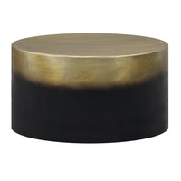 Dyan Coffee Table, 34.5 Inch Round Drum Shape, Black, Gold Antique Brass Ombre - UPT-315642