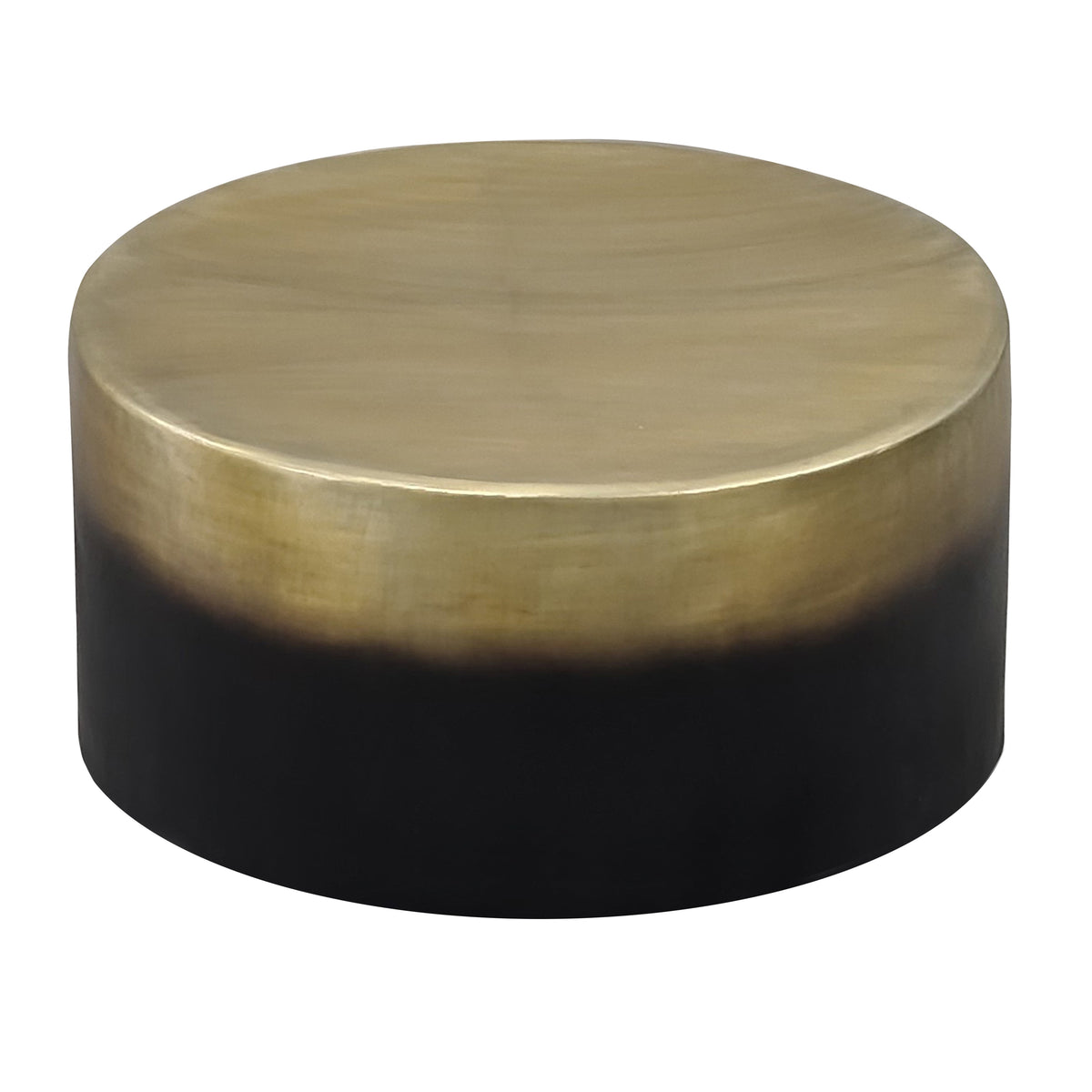 Dyan Coffee Table, 34.5 Inch Round Drum Shape, Black, Gold Antique Brass Ombre - UPT-315642