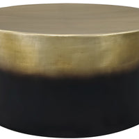 Dyan Coffee Table, 34.5 Inch Round Drum Shape, Black, Gold Antique Brass Ombre - UPT-315642