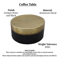 Dyan Coffee Table, 34.5 Inch Round Drum Shape, Black, Gold Antique Brass Ombre - UPT-315642