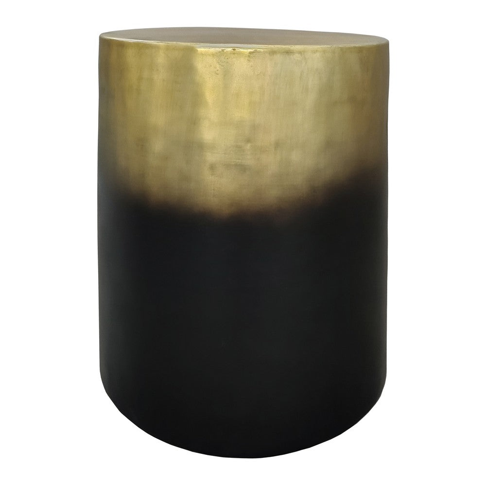 Dyan 20 Inch Side End Table, Round Drum Shape, Black, Gold Antique Brass Ombre - UPT-315643