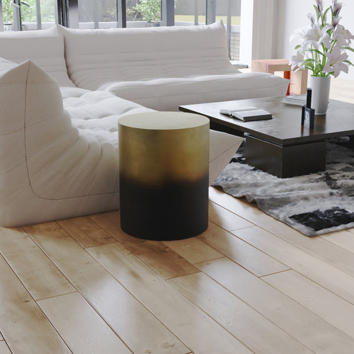 Dyan 20 Inch Side End Table, Round Drum Shape, Black, Gold Antique Brass Ombre - UPT-315643