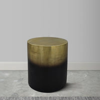 Dyan Side Table, 16.5 Inch Round Drum Shape, Black, Gold Antique Brass Ombre - UPT-315643