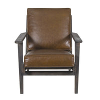 Amber Accent Chair, Handcrafted Slatted Mango Wood, Brown Buffalo Leather Cushions, Angled Legs - UPT-315762