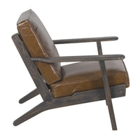 Amber Accent Chair, Handcrafted Slatted Mango Wood, Brown Buffalo Leather Cushions, Angled Legs - UPT-315762