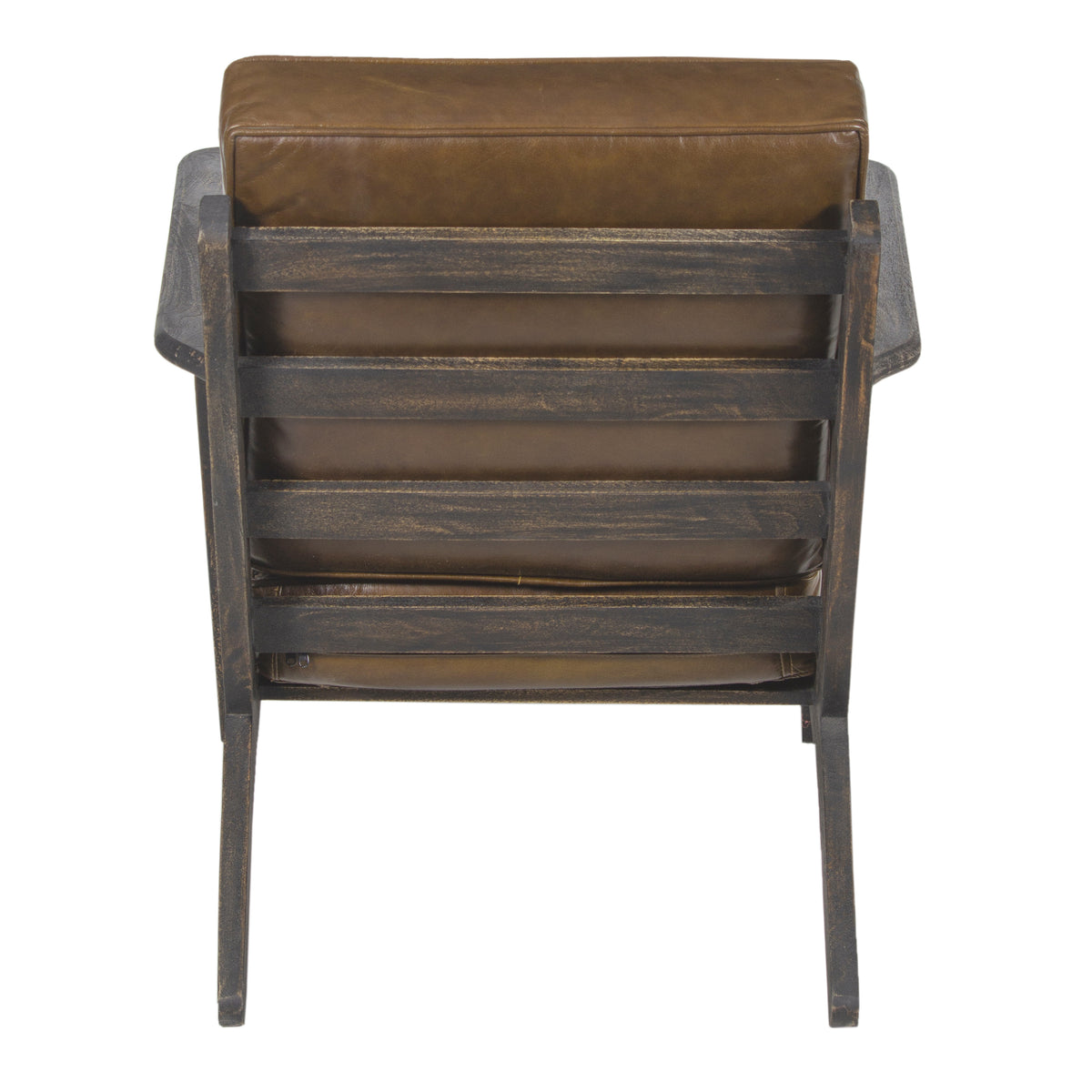 Amber Accent Chair, Handcrafted Slatted Mango Wood, Brown Buffalo Leather Cushions, Angled Legs - UPT-315762