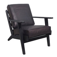 Amber Accent Chair, Handcrafted Slatted Mango Wood, Black Buffalo Leather Cushions, Angled Legs - UPT-315763