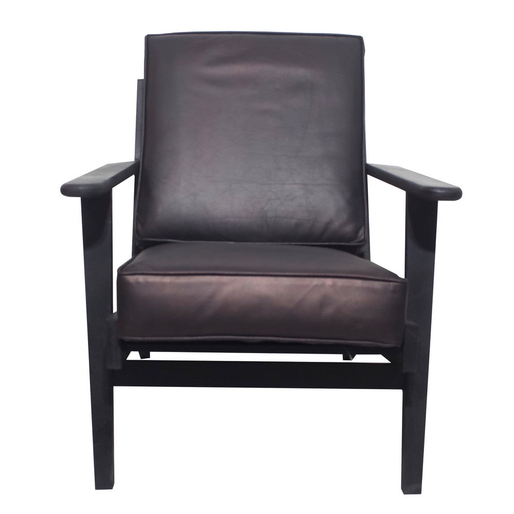 Amber Accent Chair, Handcrafted Slatted Mango Wood, Black Buffalo Leather Cushions, Angled Legs - UPT-315763