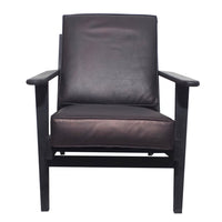 Amber Accent Chair, Handcrafted Slatted Mango Wood, Black Buffalo Leather Cushions, Angled Legs - UPT-315763