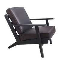 Amber Accent Chair, Handcrafted Slatted Mango Wood, Black Buffalo Leather Cushions, Angled Legs - UPT-315763