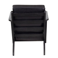 Amber Accent Chair, Handcrafted Slatted Mango Wood, Black Buffalo Leather Cushions, Angled Legs - UPT-315763