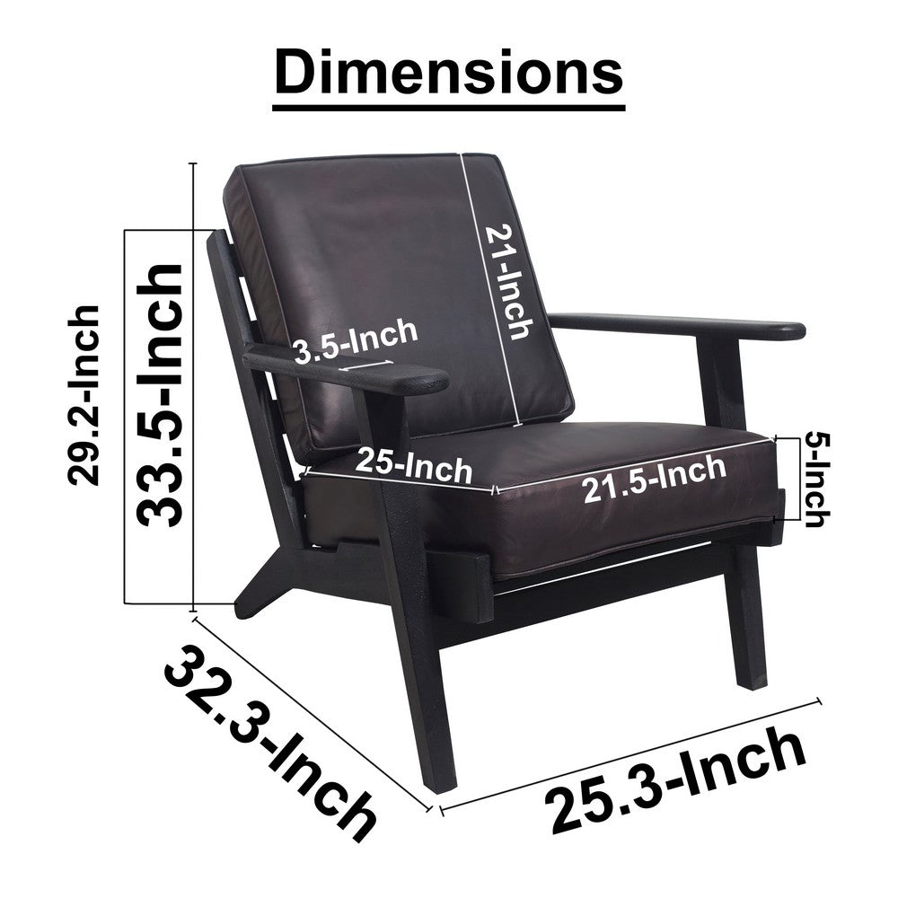 Amber Accent Chair, Handcrafted Slatted Mango Wood, Black Buffalo Leather Cushions, Angled Legs - UPT-315763