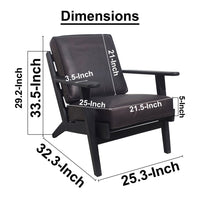 Amber Accent Chair, Handcrafted Slatted Mango Wood, Black Buffalo Leather Cushions, Angled Legs - UPT-315763