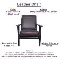 Amber Accent Chair, Handcrafted Slatted Mango Wood, Black Buffalo Leather Cushions, Angled Legs - UPT-315763