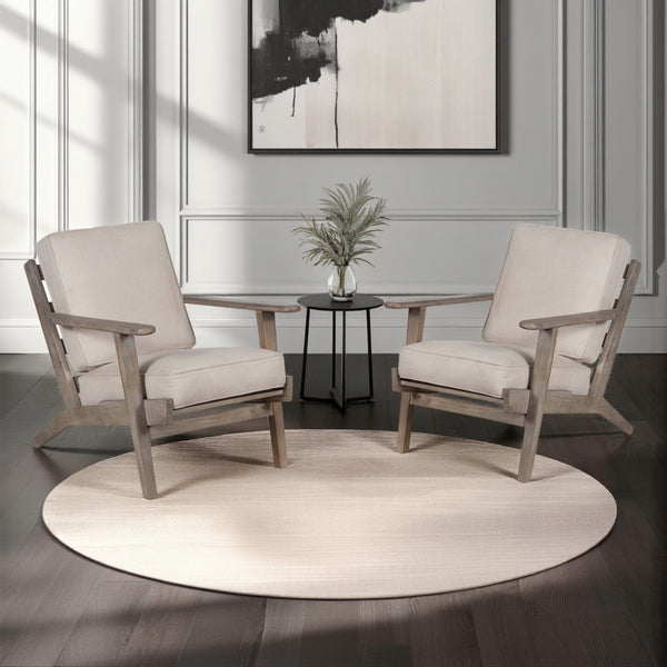 Amber Accent Chair, Handcrafted Washed Ash Gray Mango Wood, Beige Fabric Cushions, Angled Legs - UPT-315764