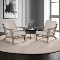 Amber Accent Chair, Handcrafted Washed Ash Gray Mango Wood, Beige Fabric Cushions, Angled Legs - UPT-315764