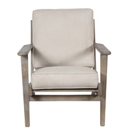 Amber Accent Chair, Handcrafted Washed Ash Gray Mango Wood, Beige Fabric Cushions, Angled Legs - UPT-315764