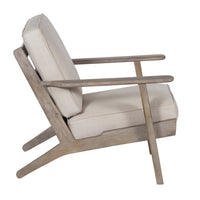 Amber Accent Chair, Handcrafted Washed Ash Gray Mango Wood, Beige Fabric Cushions, Angled Legs - UPT-315764