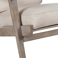 Amber Accent Chair, Handcrafted Washed Ash Gray Mango Wood, Beige Fabric Cushions, Angled Legs - UPT-315764