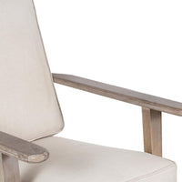 Amber Accent Chair, Handcrafted Washed Ash Gray Mango Wood, Beige Fabric Cushions, Angled Legs