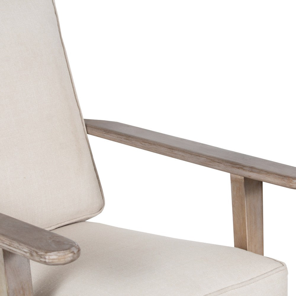 Amber Accent Chair, Handcrafted Washed Ash Gray Mango Wood, Beige Fabric Cushions, Angled Legs - UPT-315764