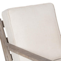 Amber Accent Chair, Handcrafted Washed Ash Gray Mango Wood, Beige Fabric Cushions, Angled Legs