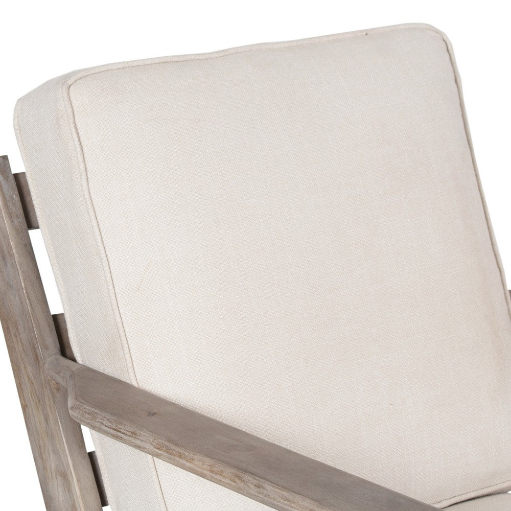 Amber Accent Chair, Handcrafted Washed Ash Gray Mango Wood, Beige Fabric Cushions, Angled Legs - UPT-315764