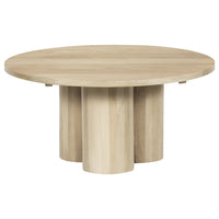 Hazel Coffee Table with 3 Pillar Legs, 35.5 Inch Round Top, Natural Brown Mango Wood