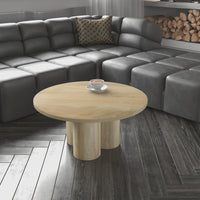 Hazel Coffee Table with 3 Pillar Legs, 35.5 Inch Round Top, Natural Brown Mango Wood - UPT-315765