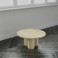 Hazel Coffee Table with 3 Pillar Legs, 35.5 Inch Round Top, Natural Brown Mango Wood - UPT-315765