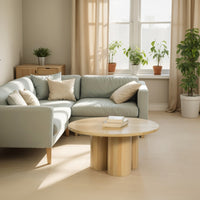 Hazel Coffee Table with 3 Pillar Legs, 35.5 Inch Round Top, Natural Brown Mango Wood - UPT-315765