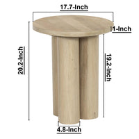 Hazel Side Table with 3 Pillar Legs, Handcrafted Natural Brown Mango Wood, 17.7 Inch Round Top