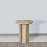 Hazel Side Table with 3 Pillar Legs, Handcrafted Natural Brown Mango Wood, 17.7 Inch Round Top