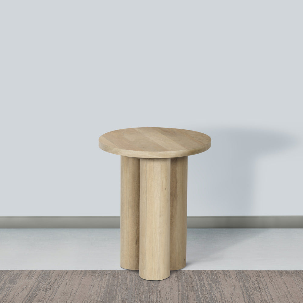 Hazel Side Table with 3 Pillar Legs, Handcrafted Natural Brown Mango Wood, 17.7 Inch Round Top - UPT-315766