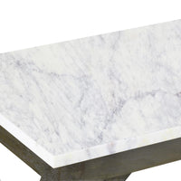 Agas Sofa Console Table, 41 Inch White Genuine Marble Top, Sandblasted Washed Ash Gray Mango Wood Geometric Frame