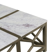 Agas Coffee Table, 40 Inch Square White Genuine Marble Top, Sandblasted Washed Ash Gray Mango Wood Geometric Frame