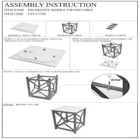 Agas Side End Table, 22 Inch Square White Genuine Marble Top, Sandblasted Washed Ash Gray Mango Wood Geometric Frame The Urban Port UPT-315769 | Benzara.com