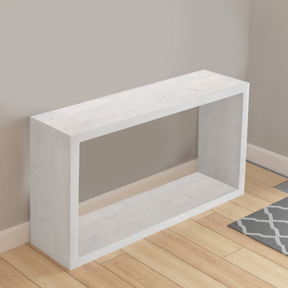 Keli 52 Inch Sofa Console Table, Mango Wood Handcrafted Open Frame, Rustic Washed White UPT-315989