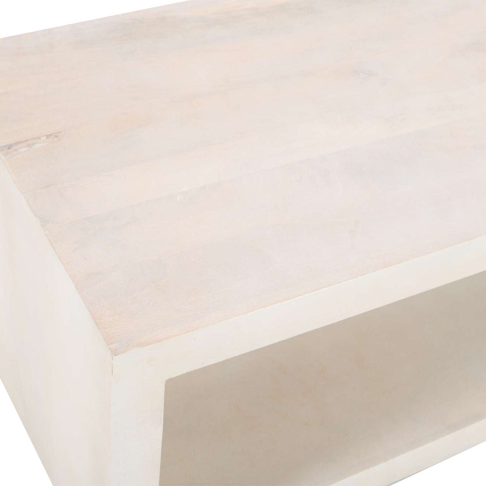 Keli Coffee Table, 58 Inch Minimalist Open Frame, Rustic Washed White Mango Wood - UPT-315990