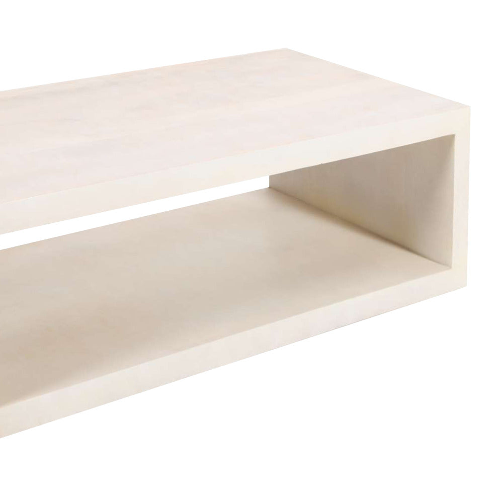 Keli Coffee Table, 58 Inch Minimalist Open Frame, Rustic Washed White Mango Wood - UPT-315990