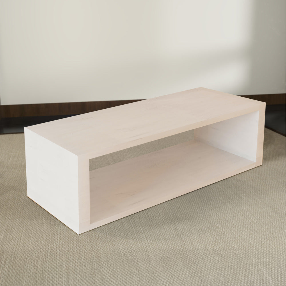 Keli Coffee Table, 58 Inch Minimalist Open Frame, Rustic Washed White Mango Wood - UPT-315990