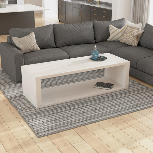 Keli Coffee Table, 58 Inch Minimalist Open Frame, Rustic Washed White Mango Wood - UPT-315990