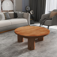 Coffee Table, 38 Inch Round Top, 3 Column Pillar Legs, Natural Brown Mango Wood UPT-316308