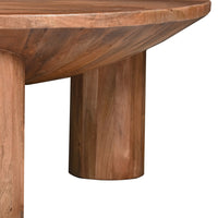 Coffee Table, 38 Inch Round Top, 3 Column Pillar Legs, Natural Brown Mango Wood UPT-316308