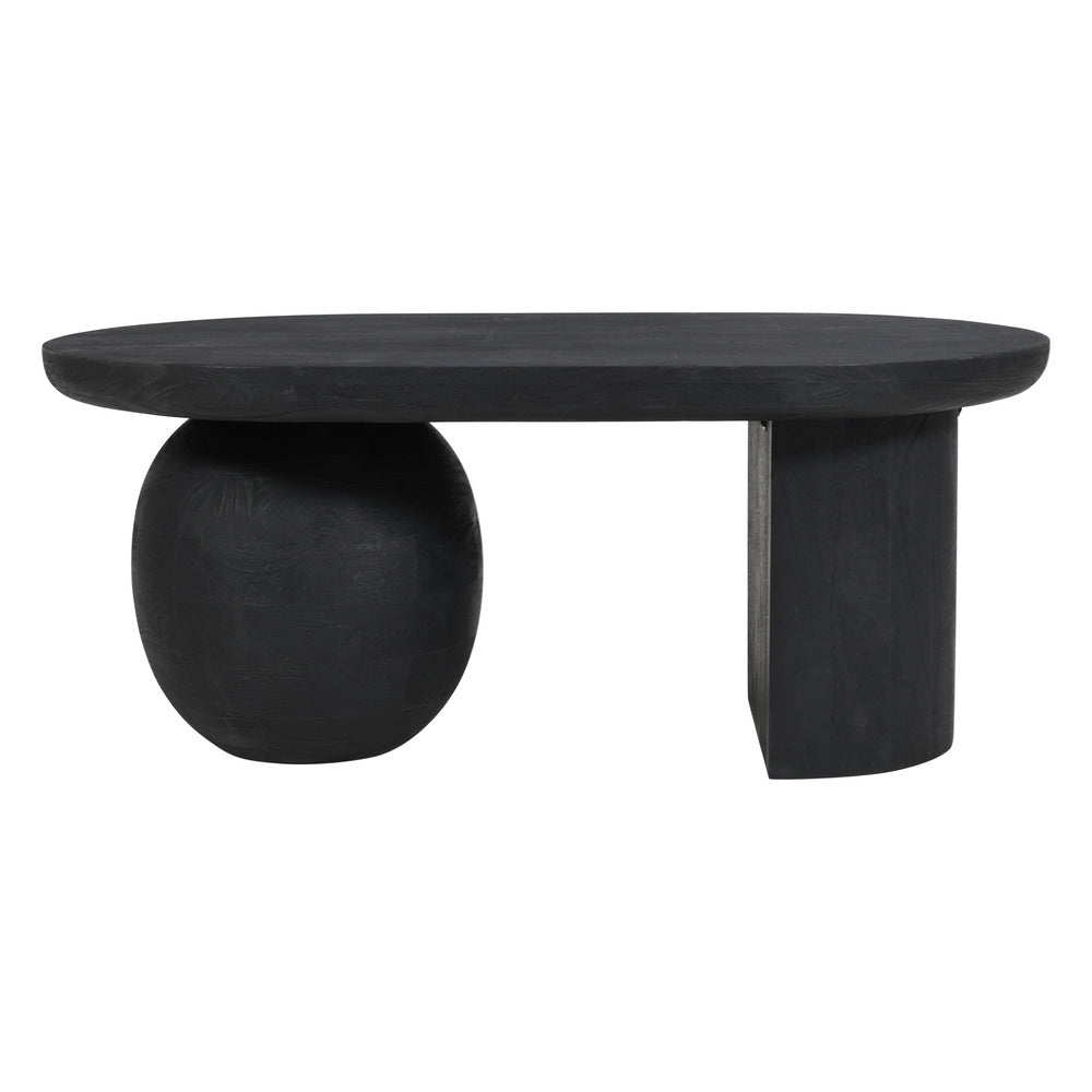 Uri 38 Inch Oval Coffee Table, Mango Wood Full and Half Spherical Leg, Sandblasted Black UPT-317171