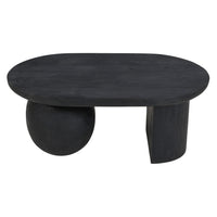 Uri 38 Inch Oval Coffee Table, Mango Wood Full and Half Spherical Leg, Sandblasted Black UPT-317171