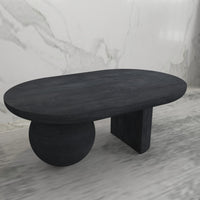 Uri 38 Inch Oval Coffee Table, Mango Wood Full and Half Spherical Leg, Sandblasted Black UPT-317171